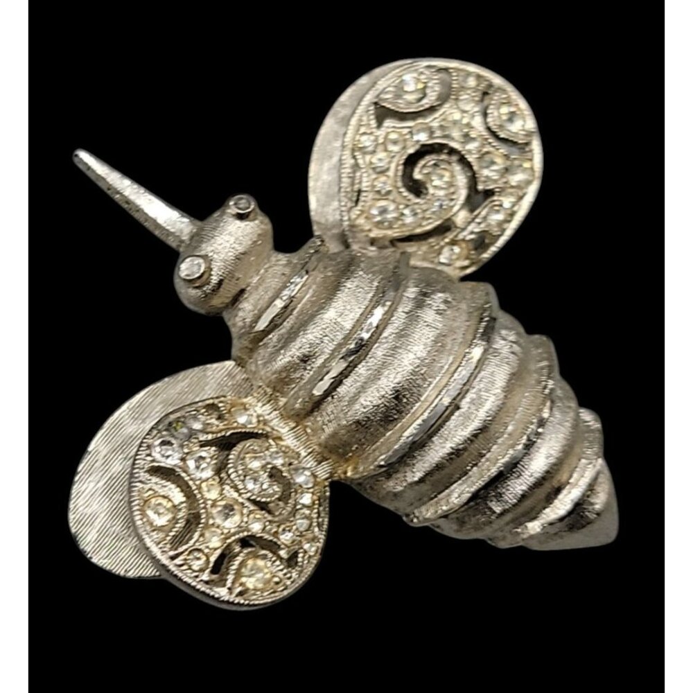 Kramer Rhinestone Bumble Bee Brooch Rare Bug Signed Pin Silver Tone Vintage